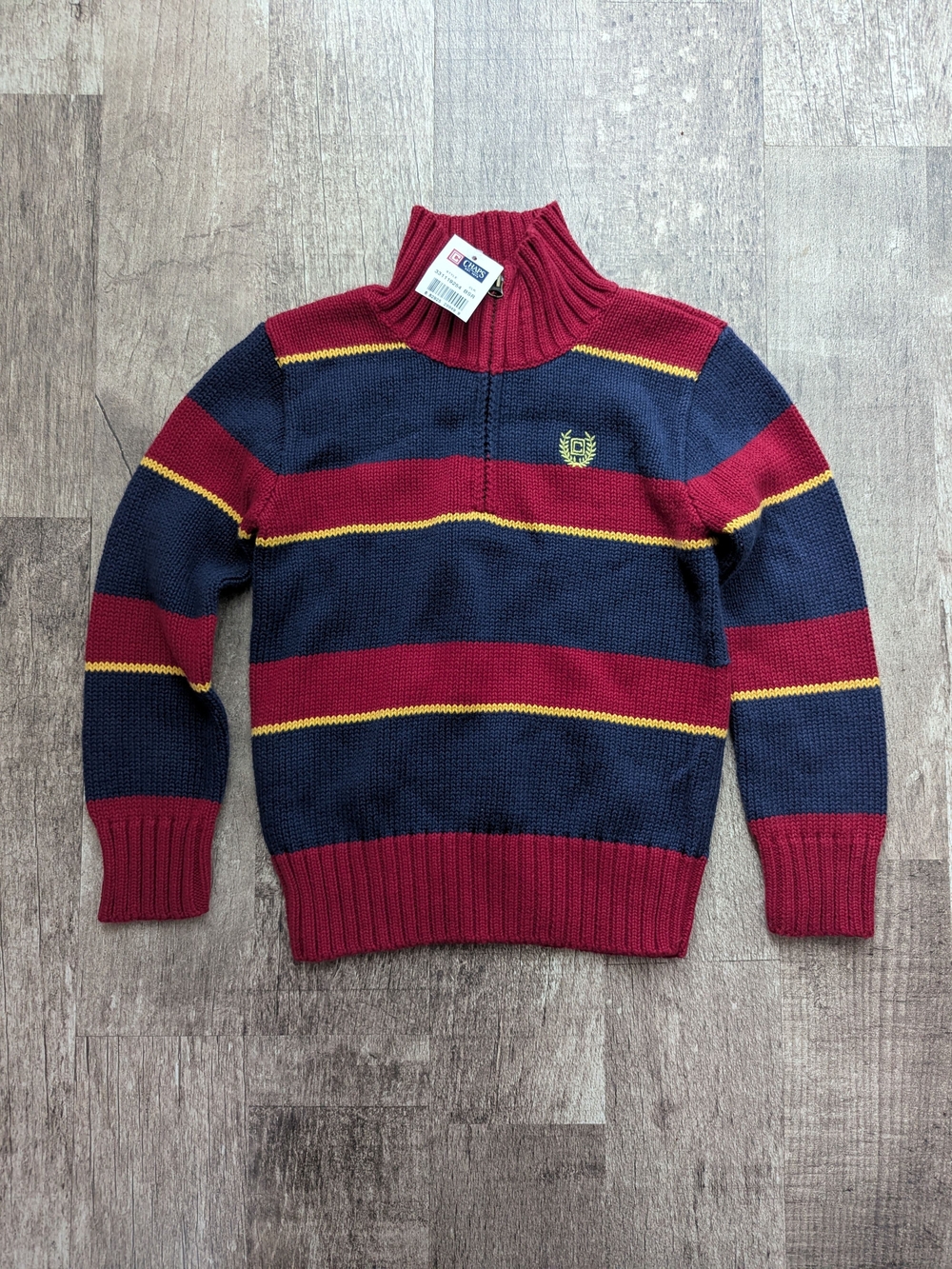 Chaps Toddler Half-Zip Sweater in Navy, Burgundy & Yellow